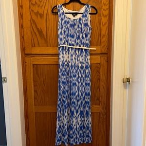 Blue and White Belted Maxi Dress